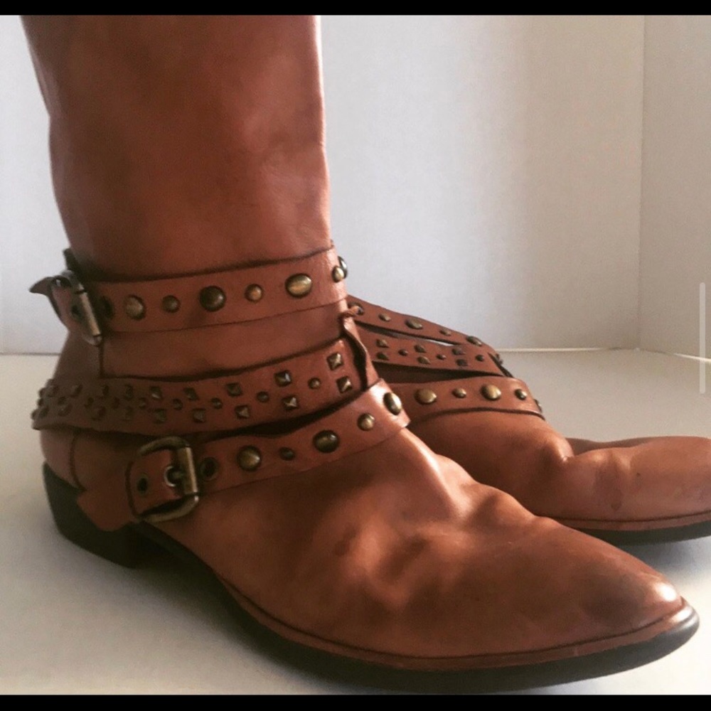 Rock N Roll Belted Camel color Leather Ankle Boot